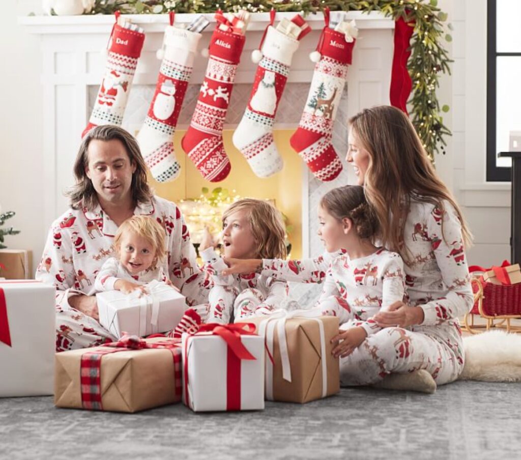 Pottery Barn family opening gifts